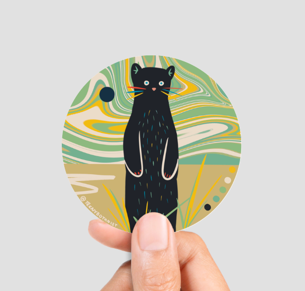 Wild Cutie pine marten sticker by Teenybotanist, held in a hand