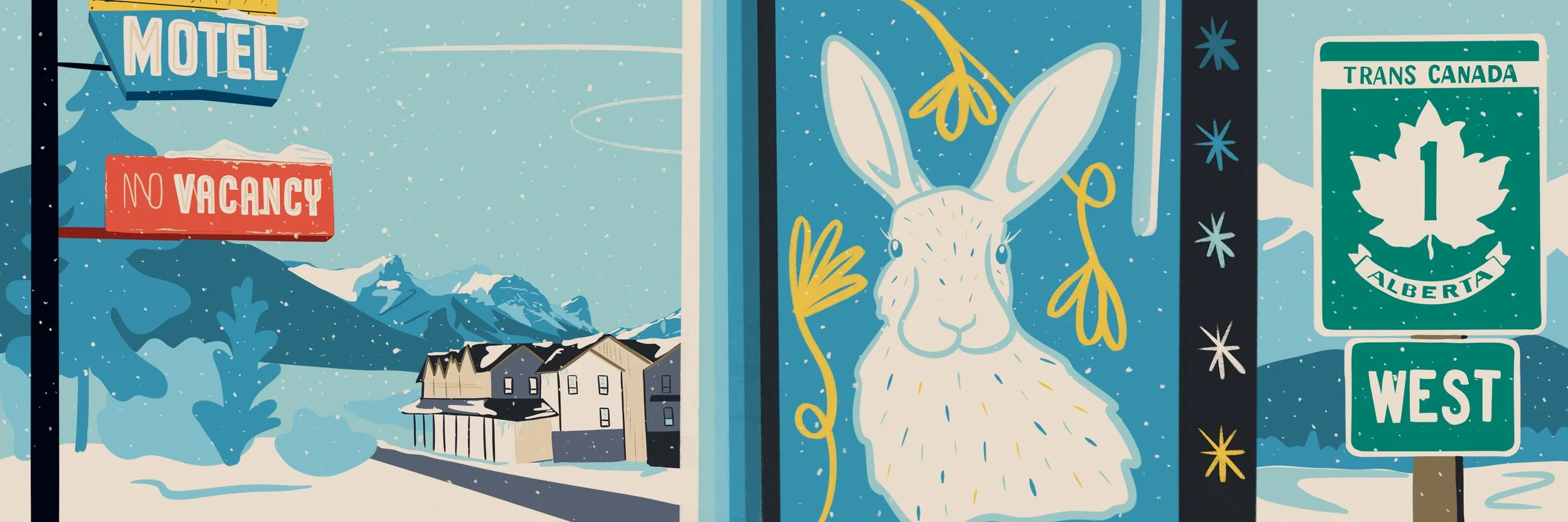 Utility box wrap panel with a hare and wildlife sign, Dead Man's Flats