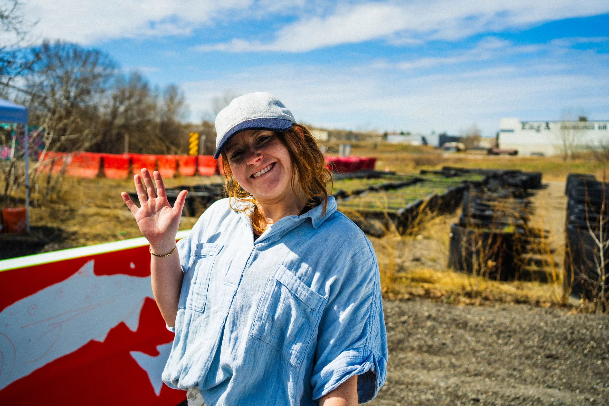 Teenybotanist waving at a mural site