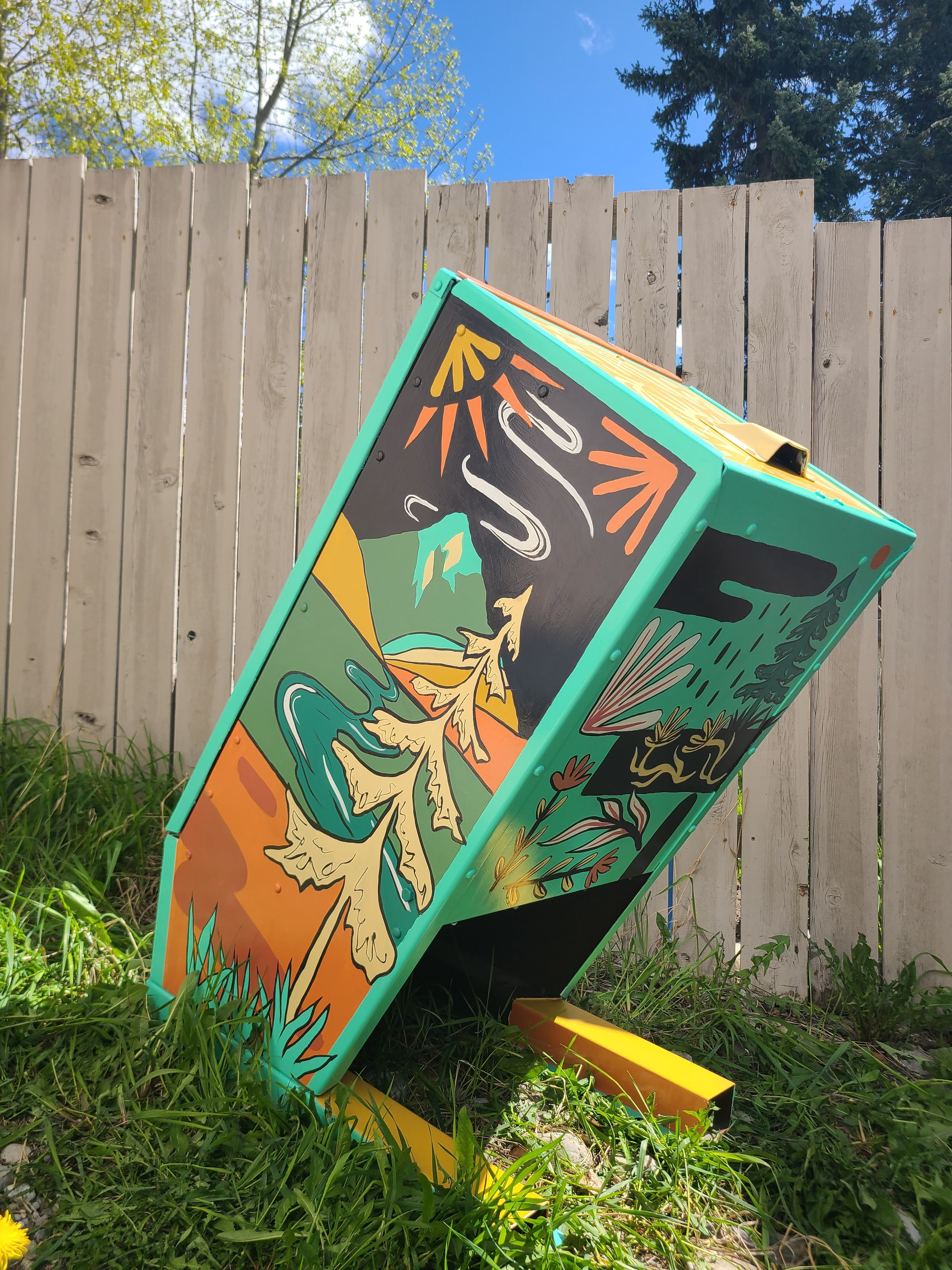 Teenybotanist's painted bear bin for the Town of Okotoks