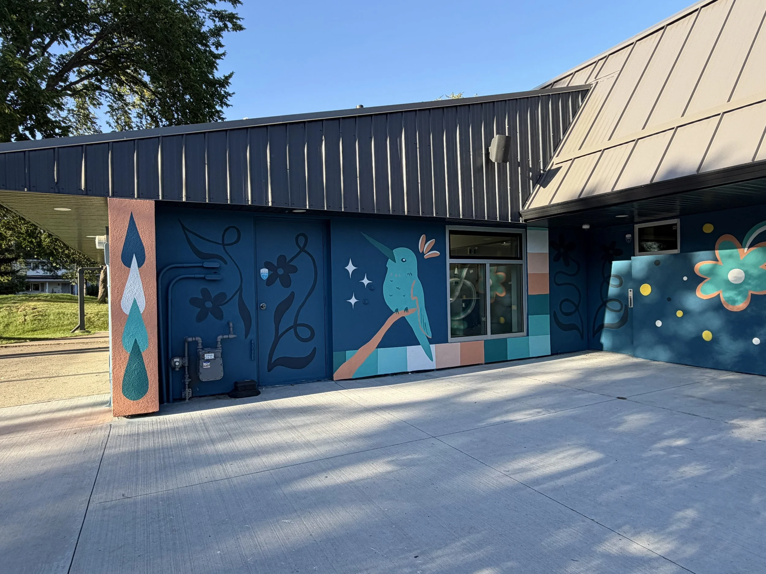 Aspen Gardens Community League building with Teenybotanist murals, Edmonton