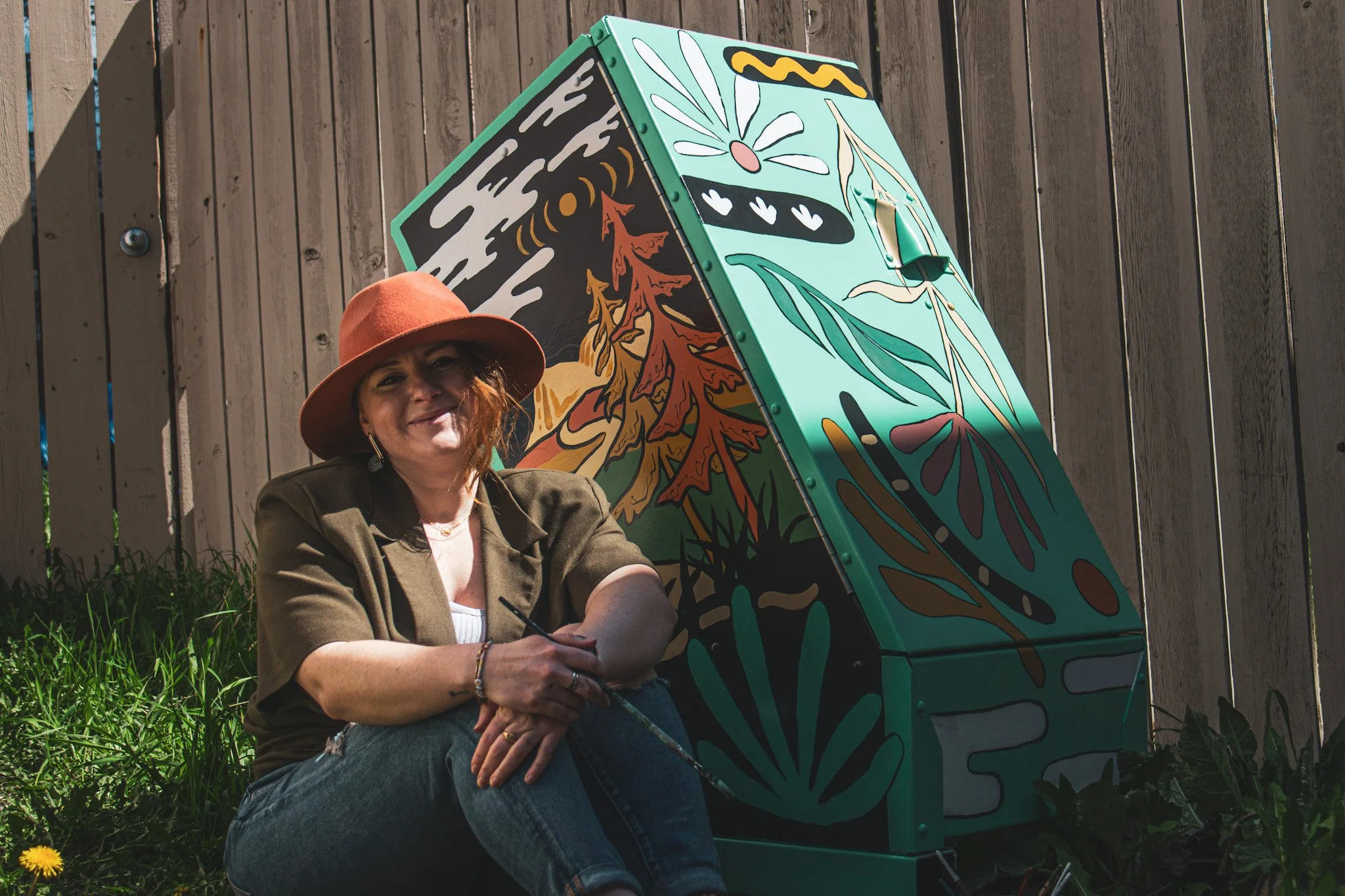 Teenybotanist beside her Beautiful Bins bear bin in Okotoks