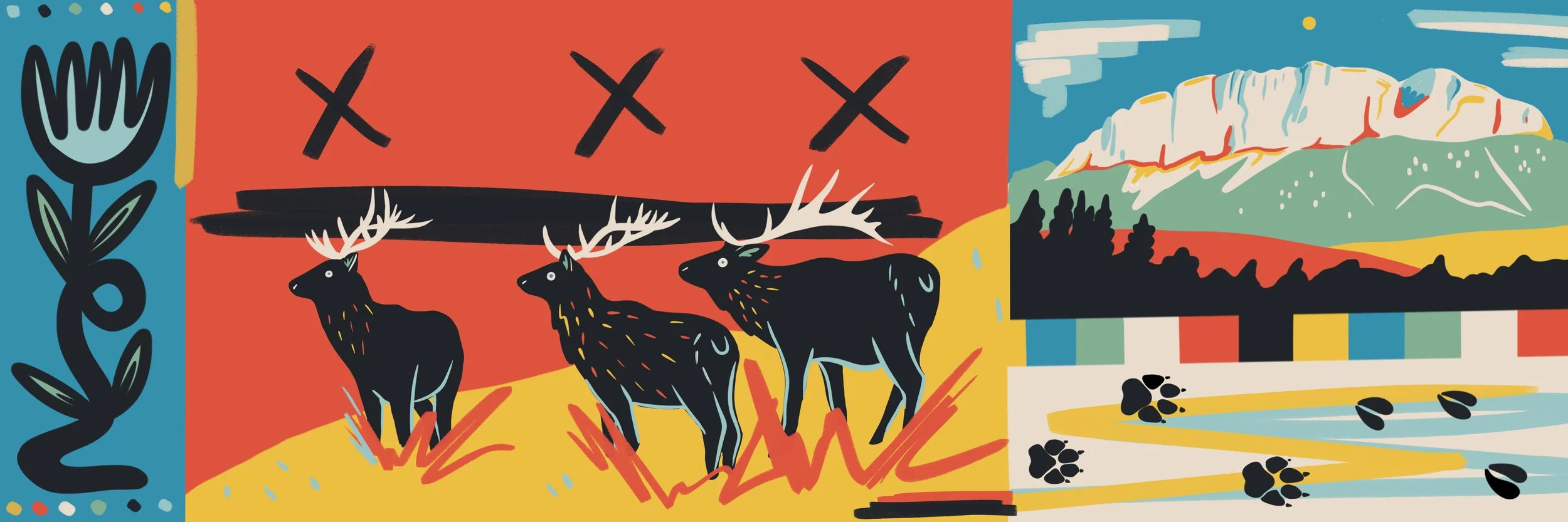 Utility box wrap panel with elk and wildlife icons, Dead Man's Flats