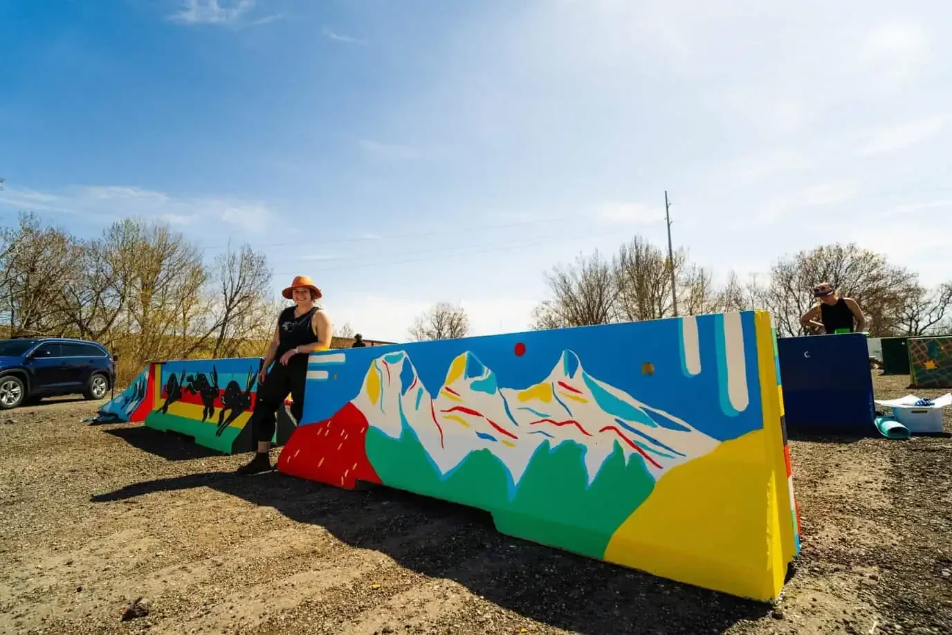Teenybotanist painting jersey barriers for BUMP Road Works