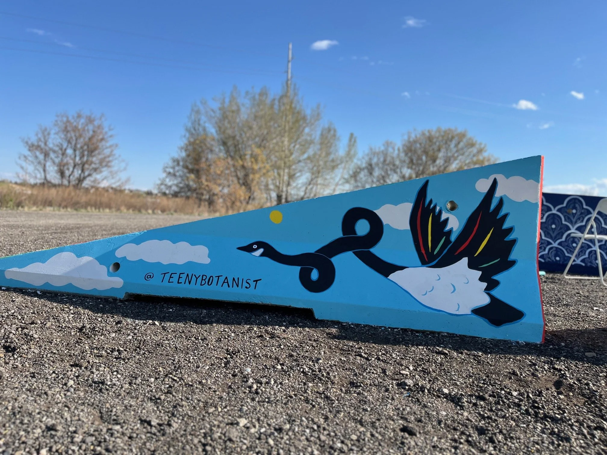 Jersey barrier with birds on blue, BUMP Road Works by Teenybotanist