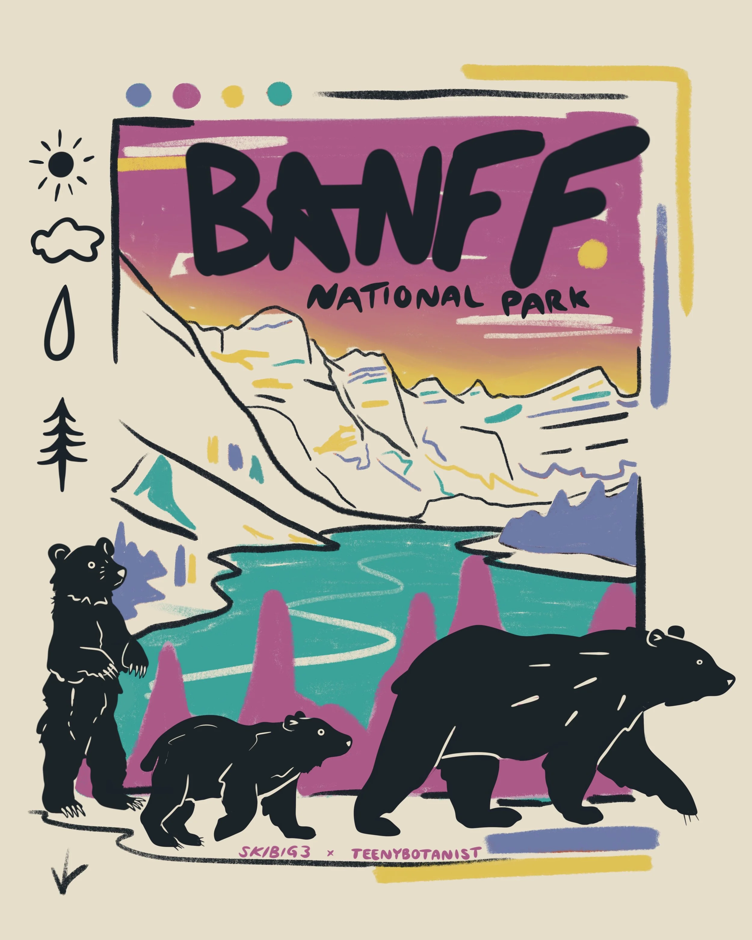 Banff tee design with bears by Teenybotanist for SkiBig3