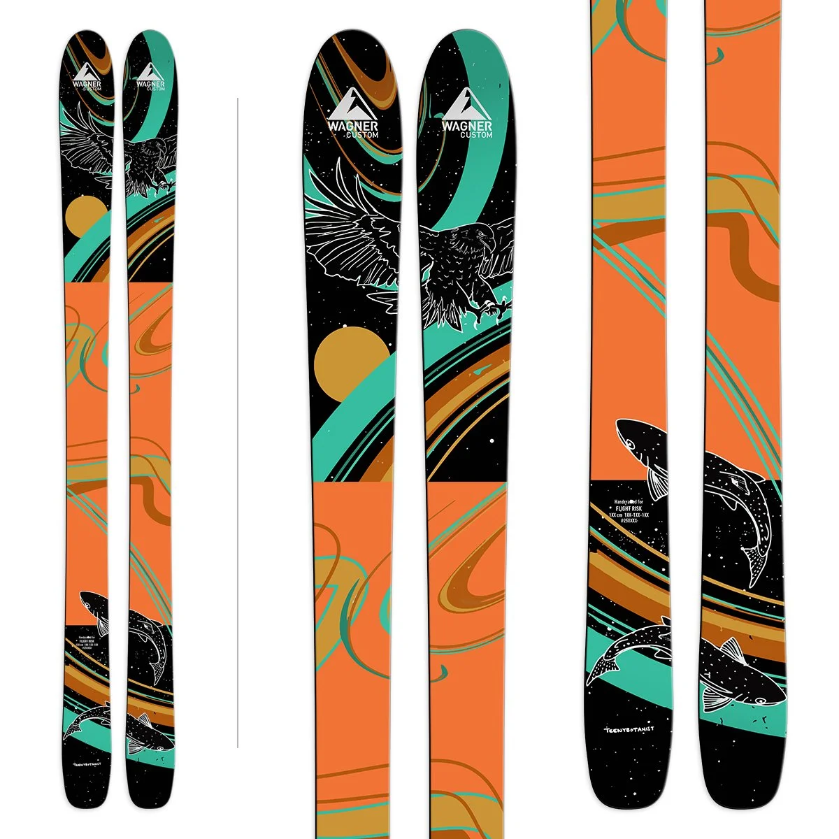 The four Wagner Artist Series ski designs side by side