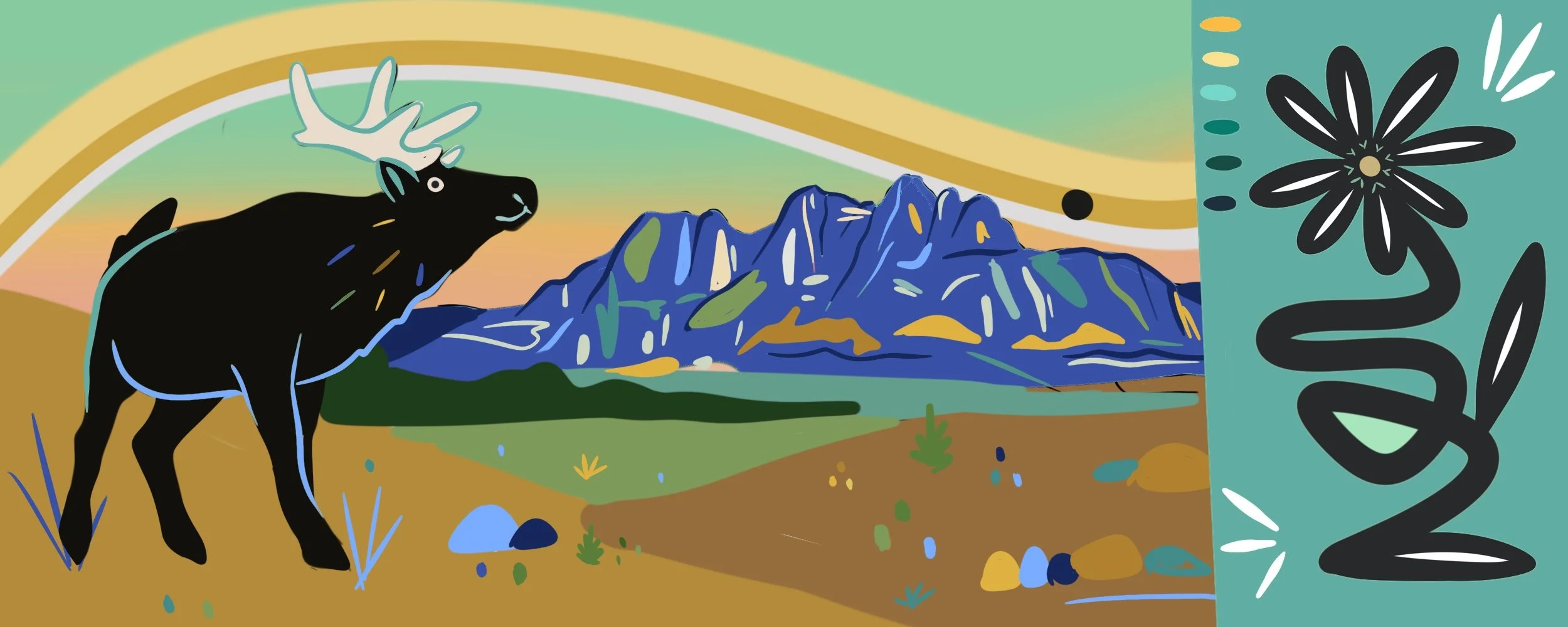 Recovery in Colour mural design with a bear and Jasper peaks