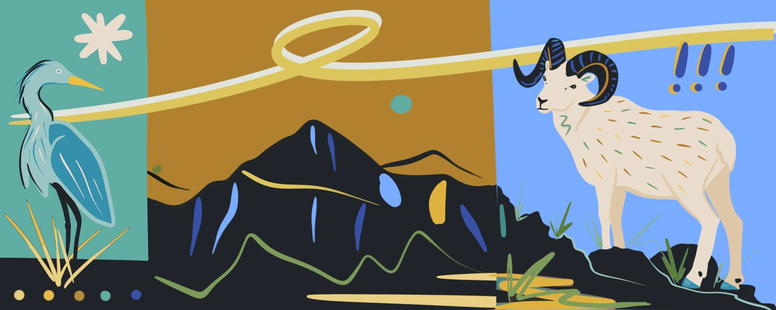 Recovery in Colour mural design with bighorn sheep and mountains