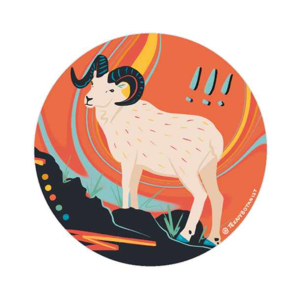Big Horned Sheep sticker by Teenybotanist, close-up of the design
