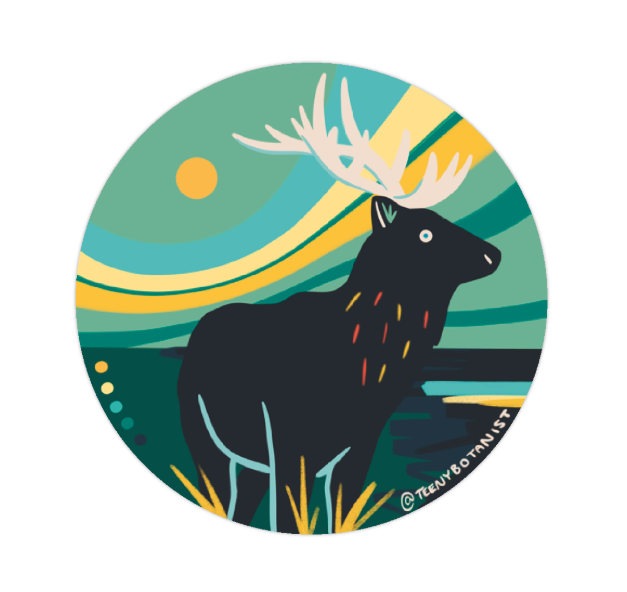 Elk sticker by Teenybotanist, close-up of the design