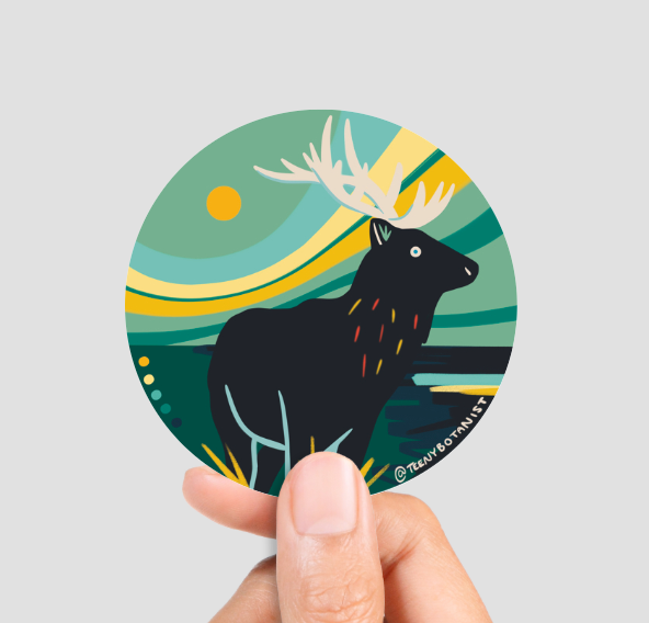 Elk sticker by Teenybotanist, held in a hand