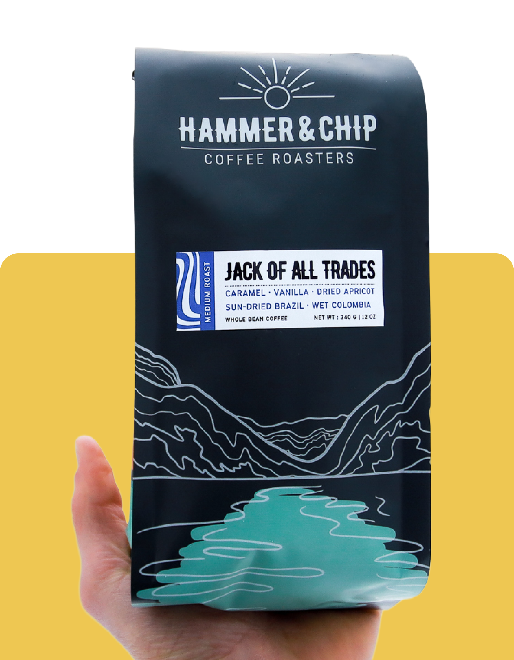 Hammer & Chip coffee bag with a Teenybotanist illustration