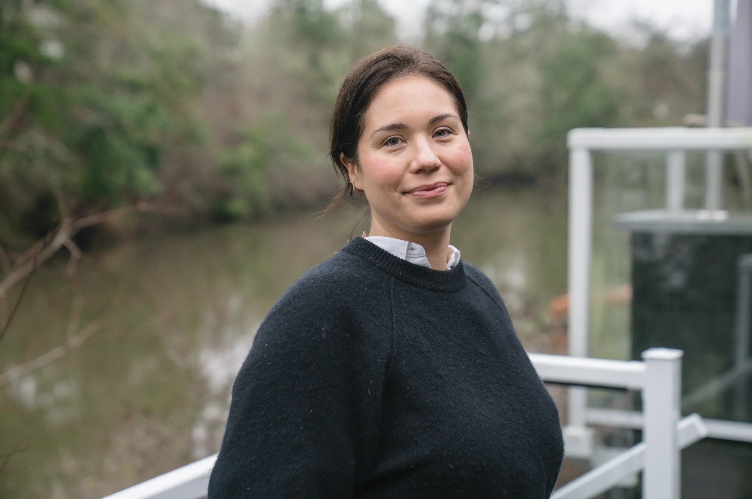 Danette Jubinville stands in front of the Colquitz Creek 