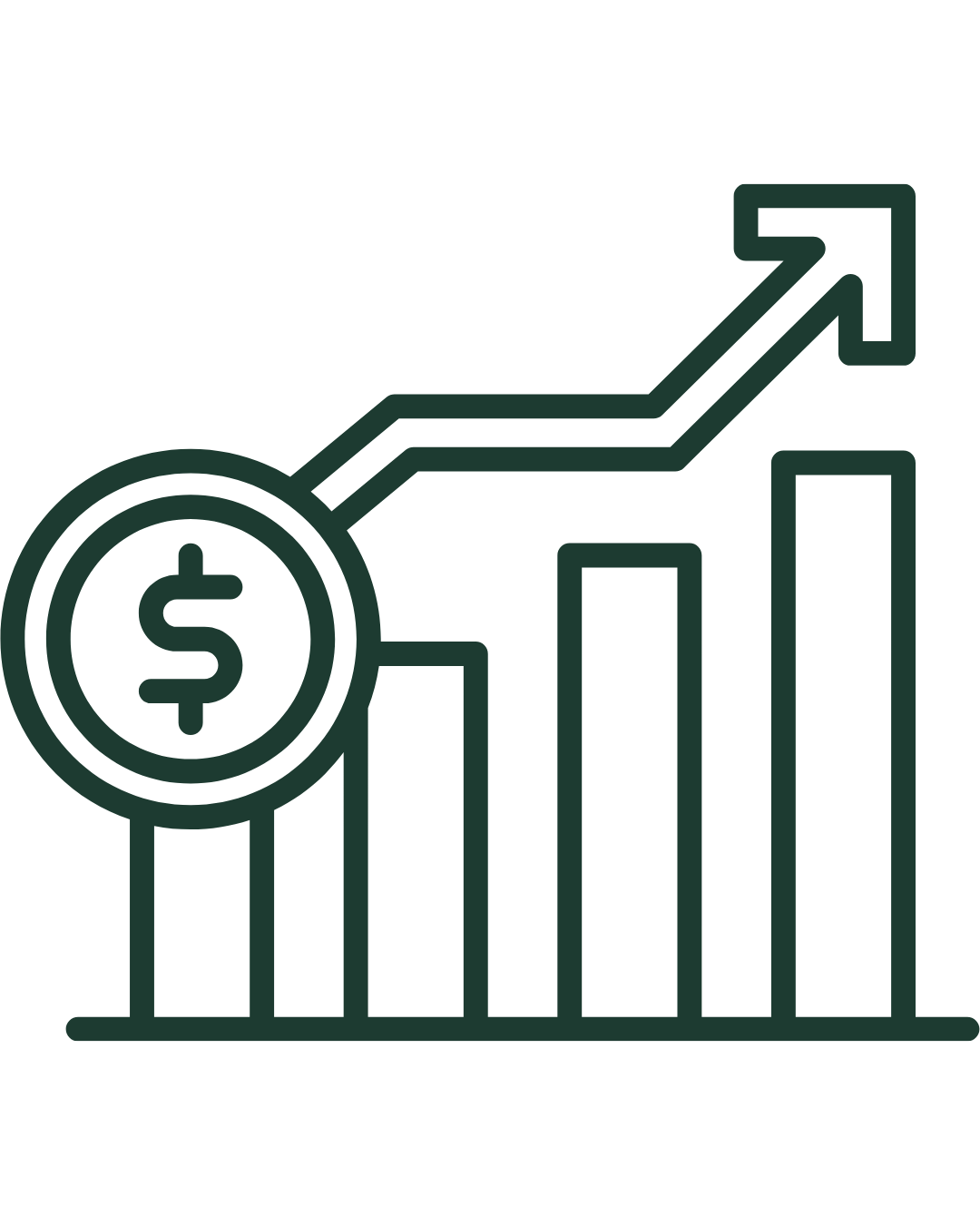 Line graph with ascending arrow and dollar sign symbol, indicating financial growth or profit increase.