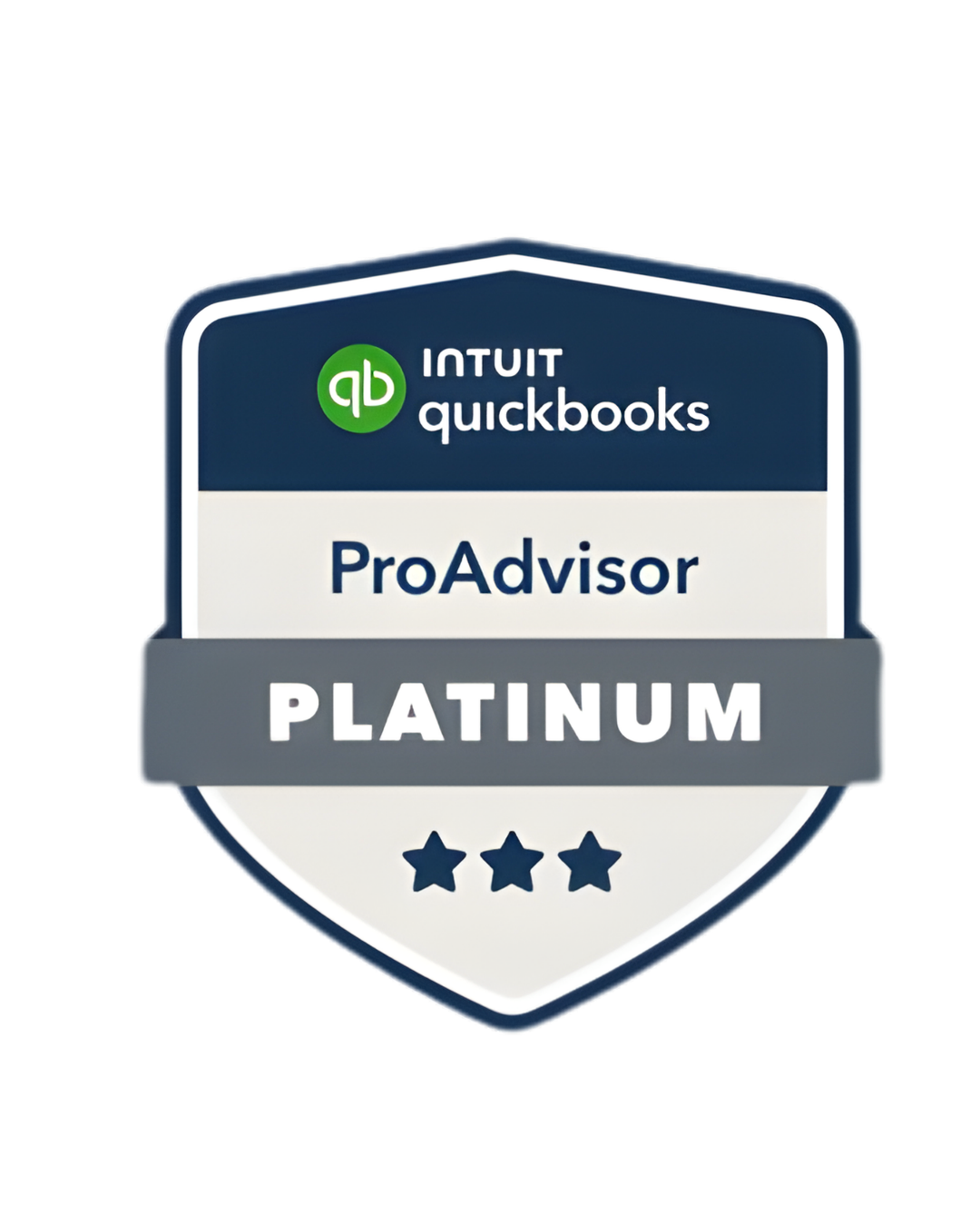 QuickBooks ProAdvisor badge with platinum status and three stars.