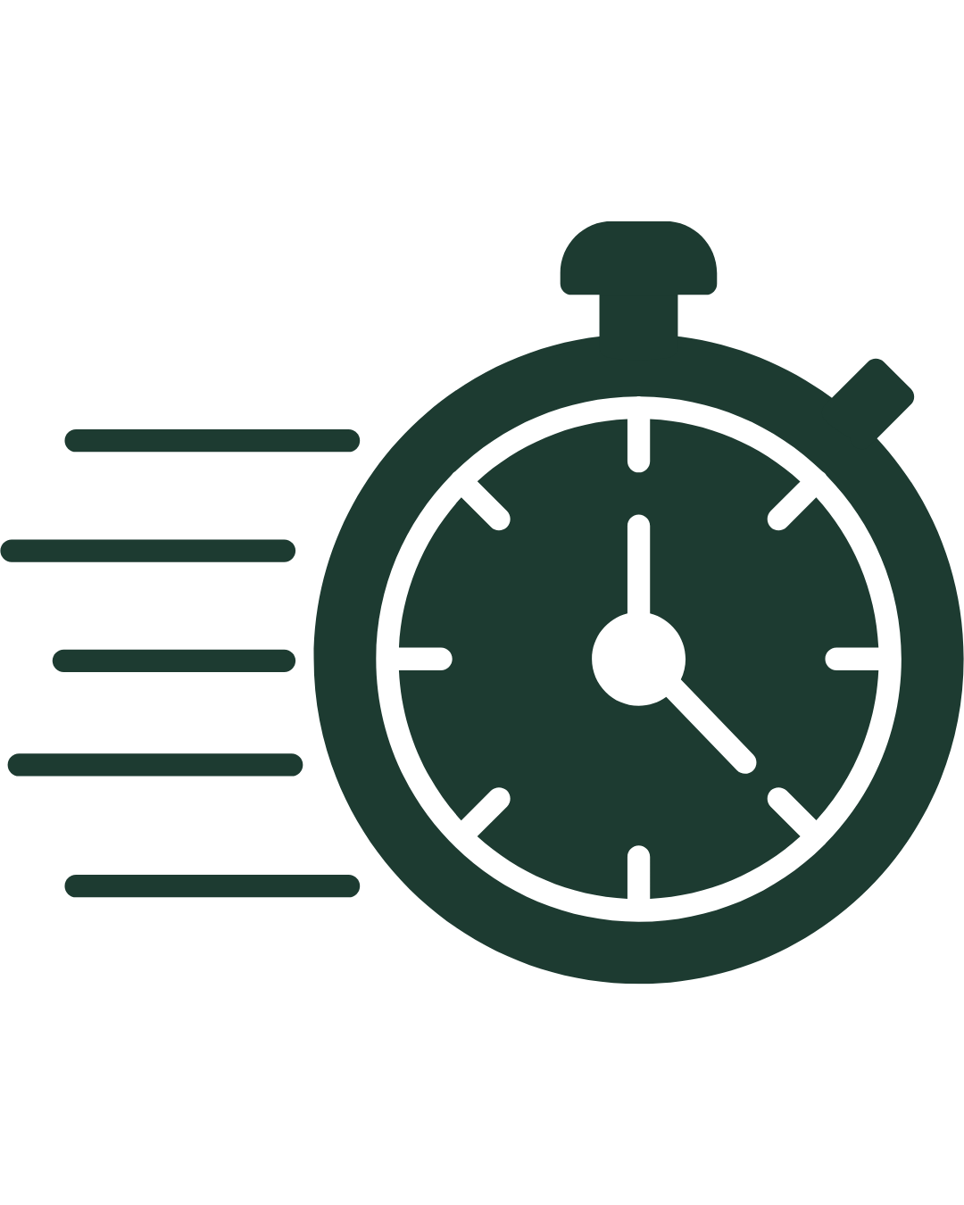 Illustration of a stopwatch with motion lines indicating speed or quickness.