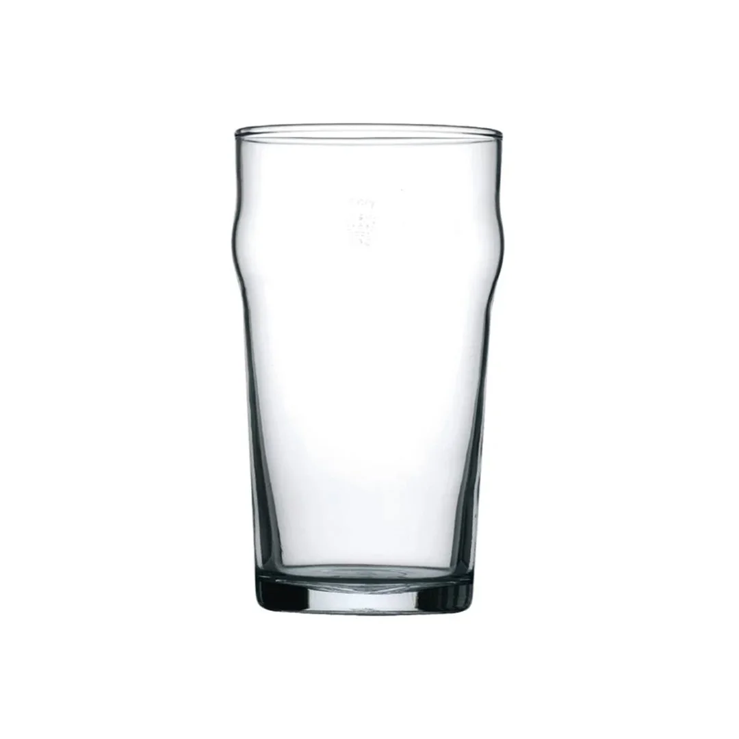 Empty glass tumbler on a white background.
