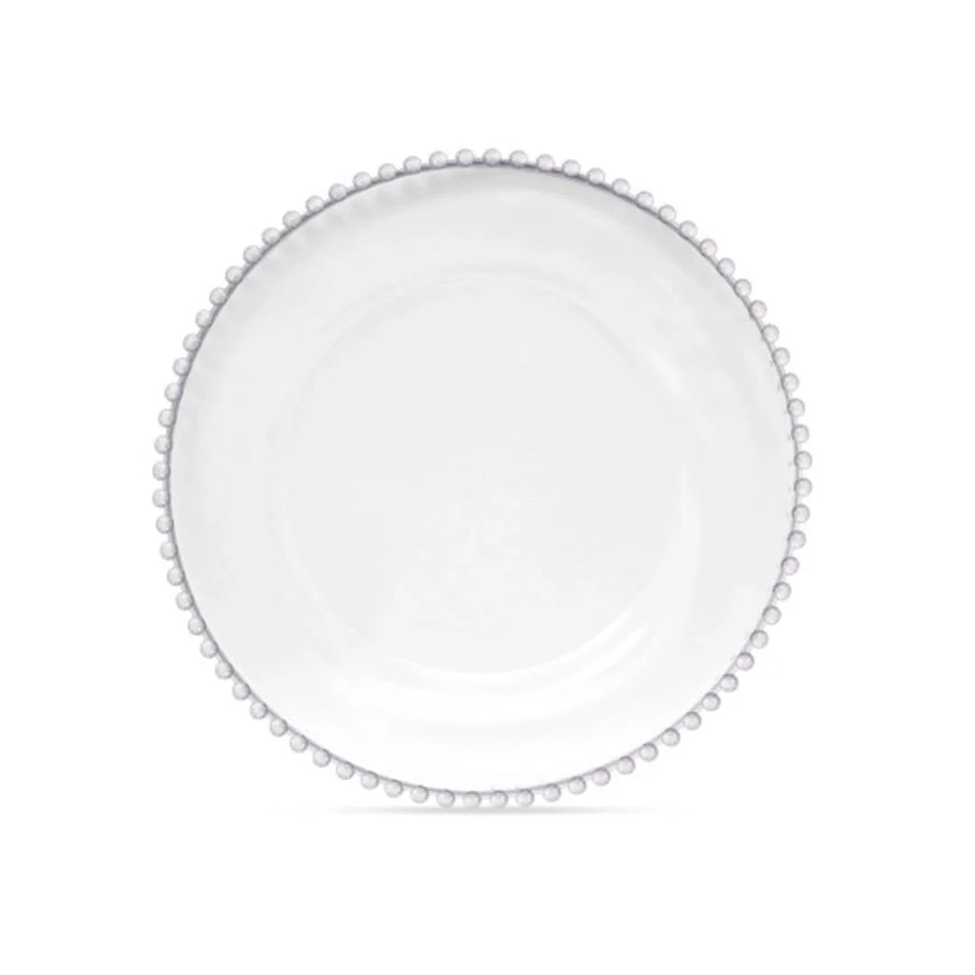 Clear beaded charger plate with decorative raised edge detail