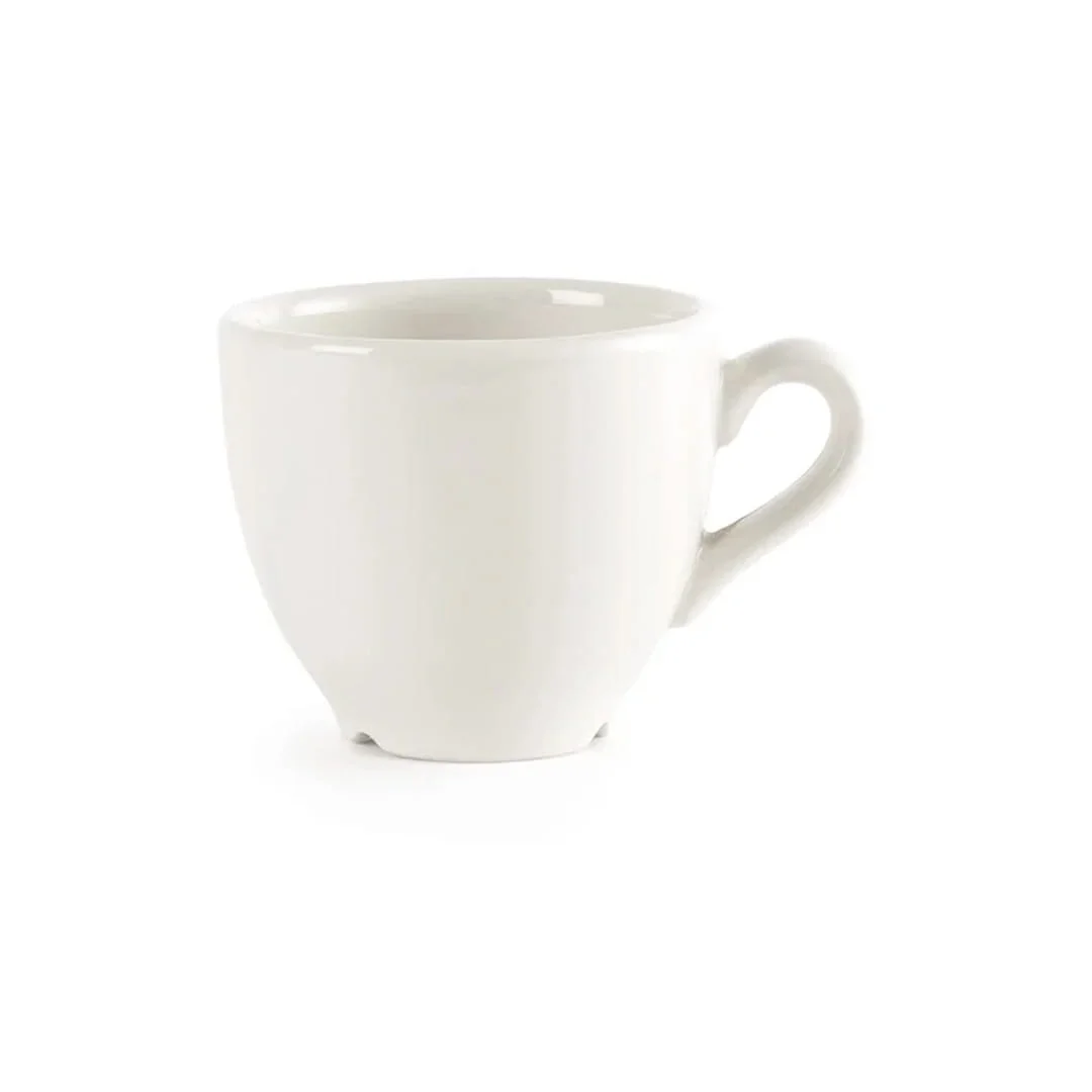 Small white espresso cup with handle and classic rounded shape