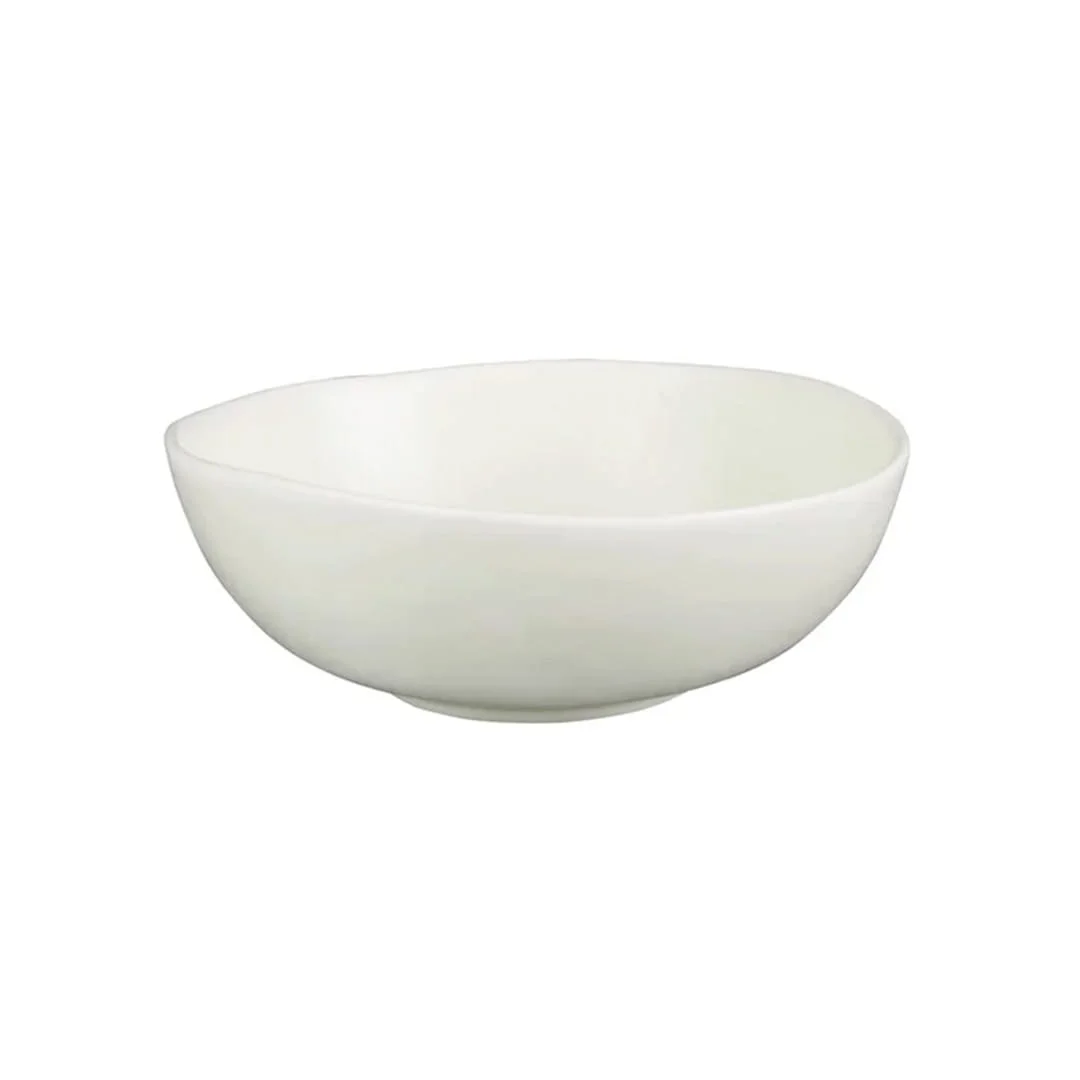 White ceramic bowl with a smooth, rounded shape against a plain background.