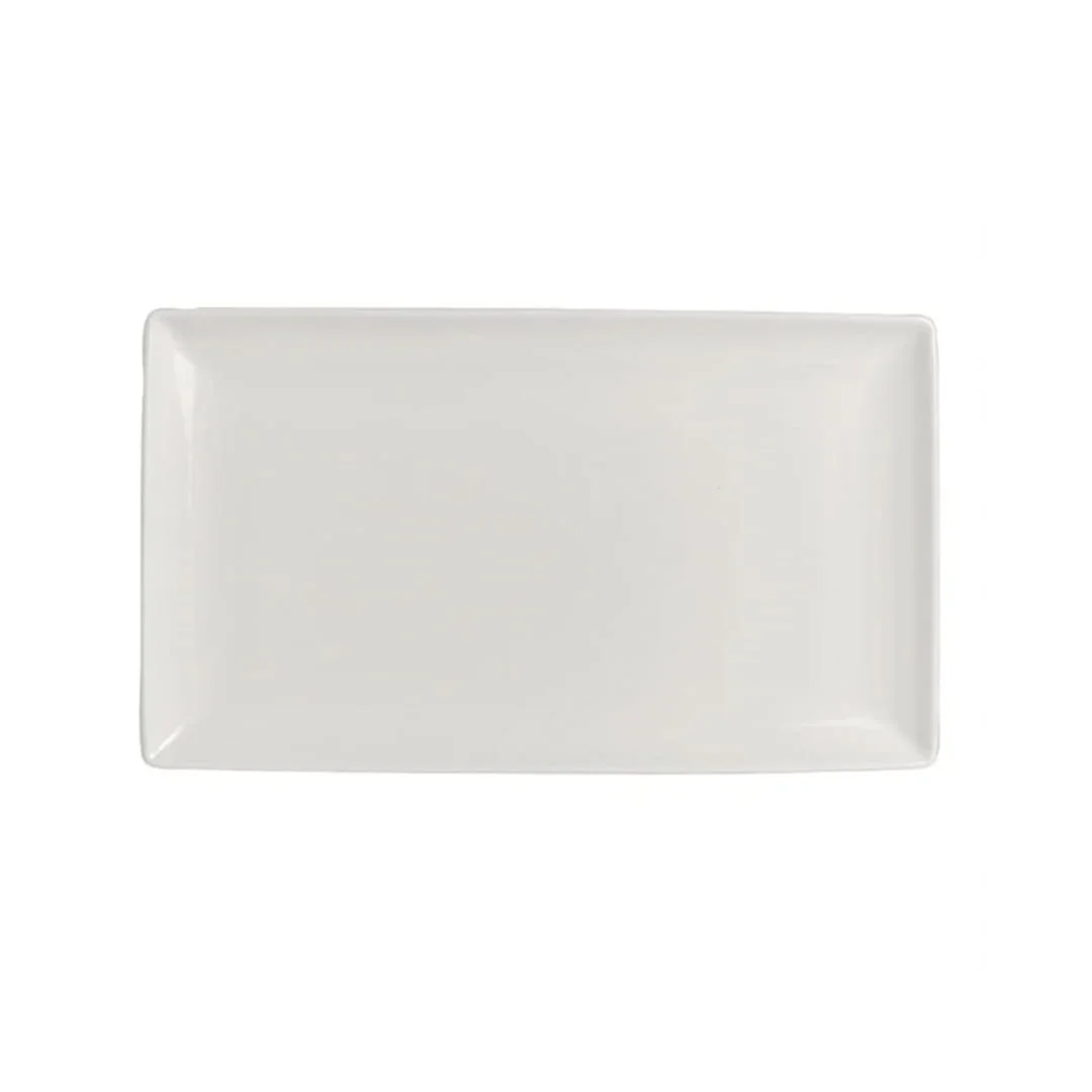 Large white rectangular serving platter with clean lines for modern table presentation