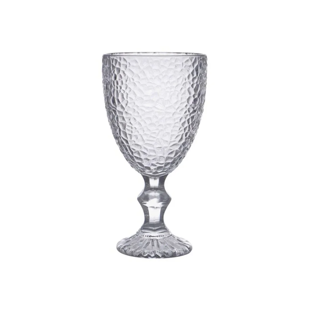 Clear festo goblet with a textured pattern and short stem