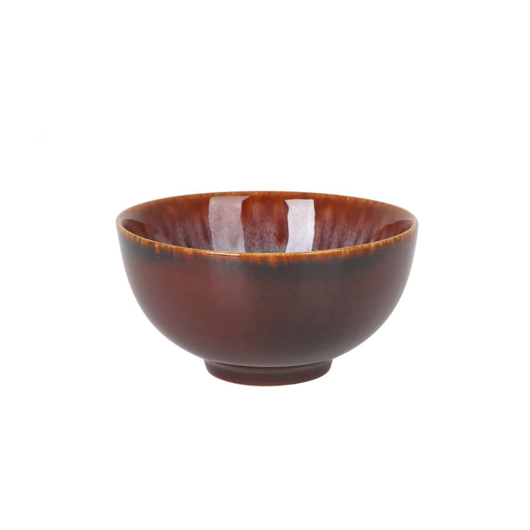 Brown glazed stoneware noodle bowl with deep shape and rustic finish