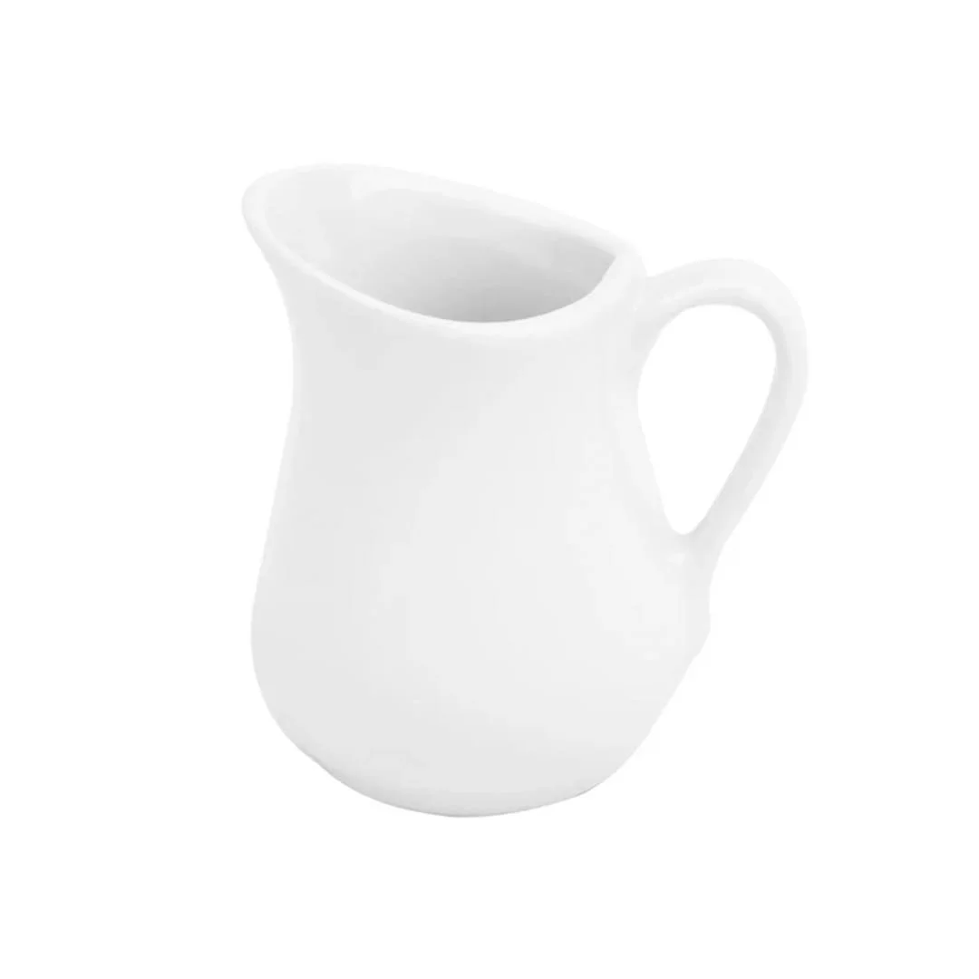 White jug with curved spout and handle for tea and coffee service