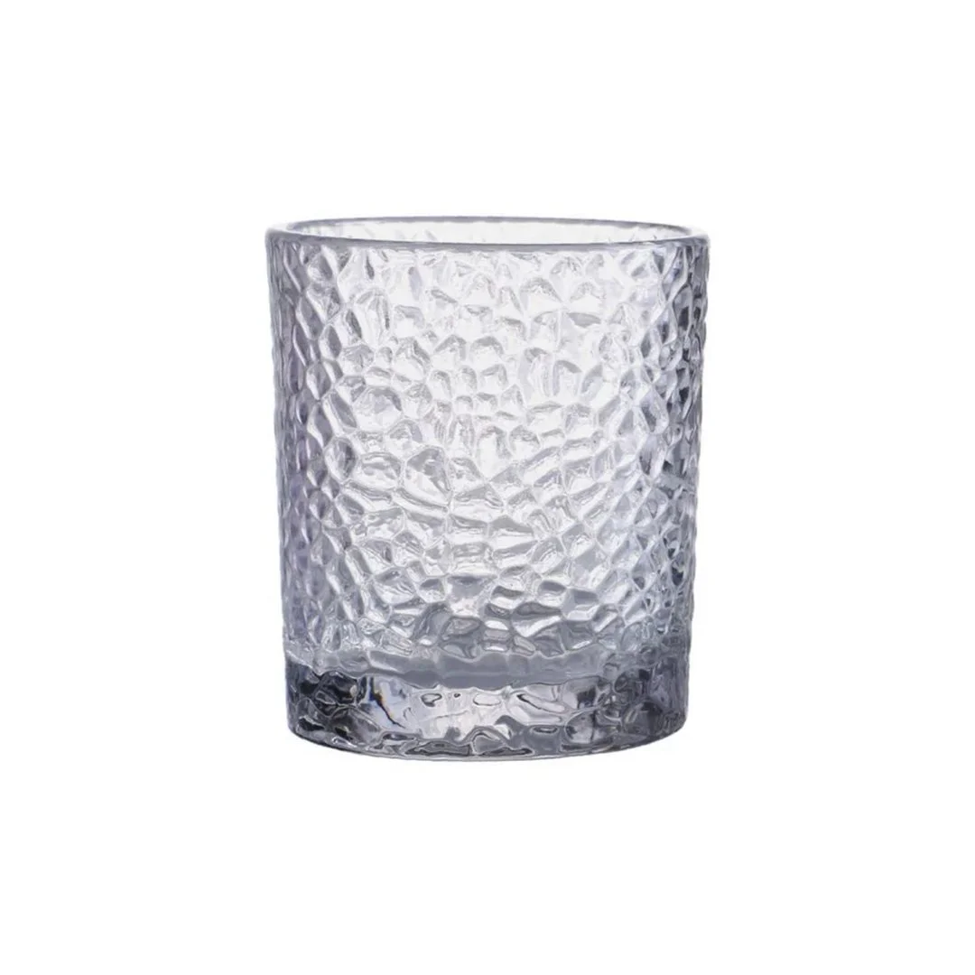 Clear festo tumbler with a textured patterned finish and thick base