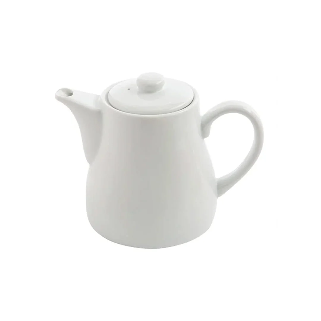 White teapot with lid and spout for tea service