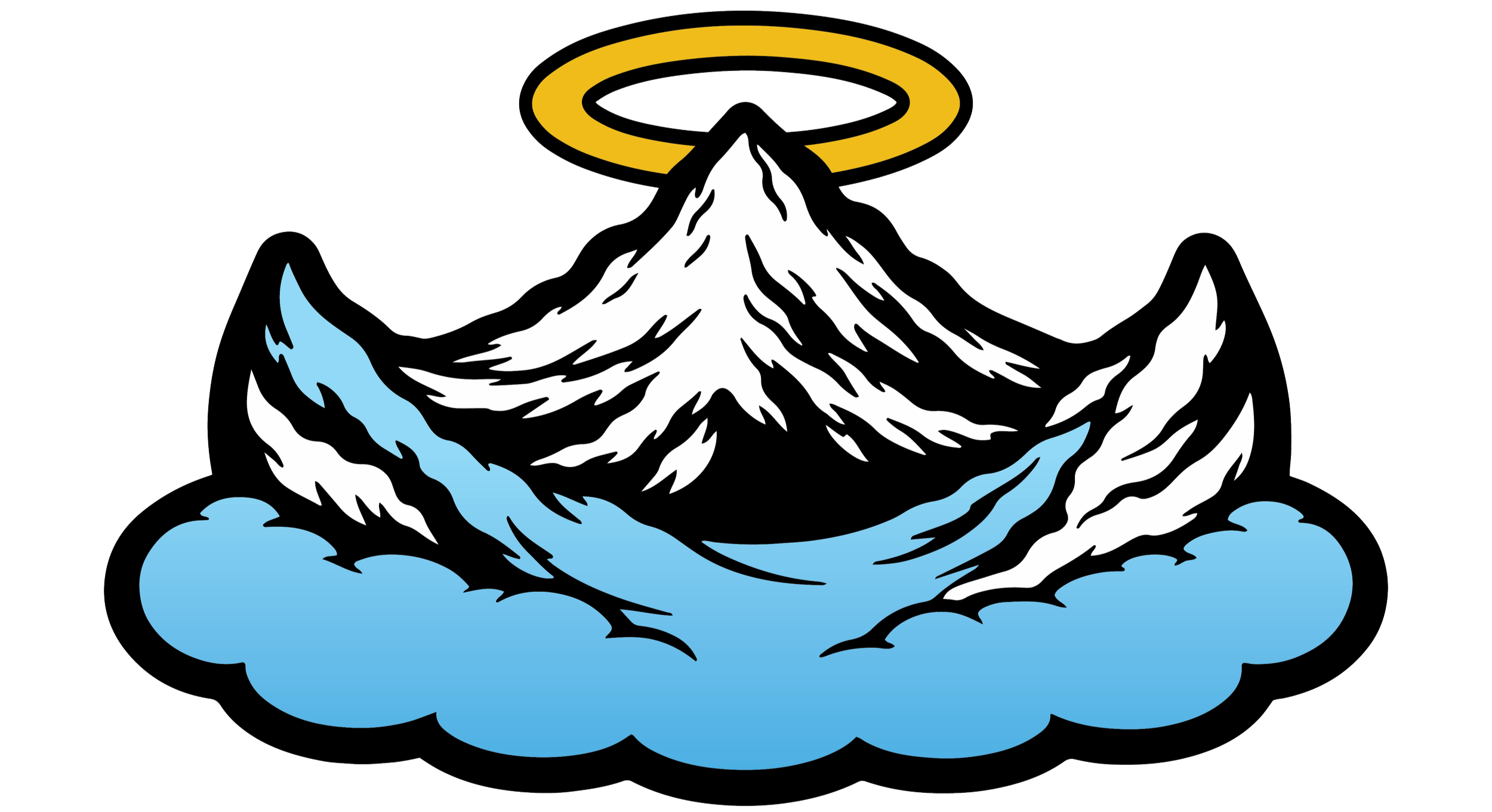 Halo Peak floating above the clouds covered in snow.