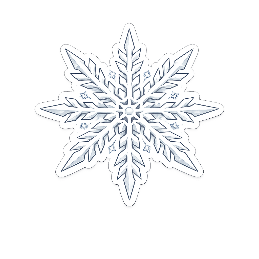 A decorative snowflake with intricate patterns and small snowflake accents, designed for winter or holiday decorations.