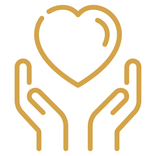 Outline of two hands holding a heart.