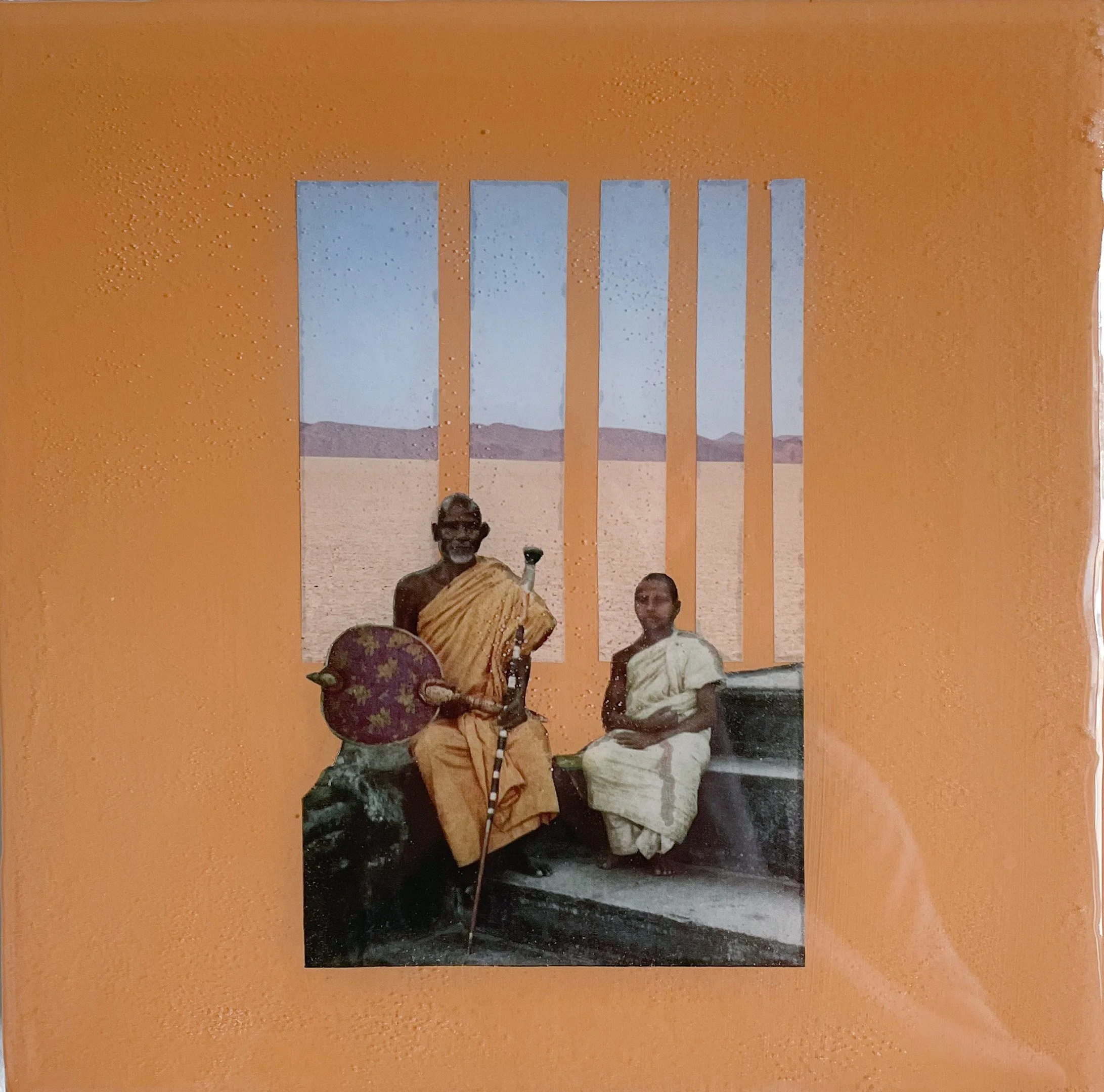 "HORIZON" 10X10", COLLAGE AND RESIN ON PANEL