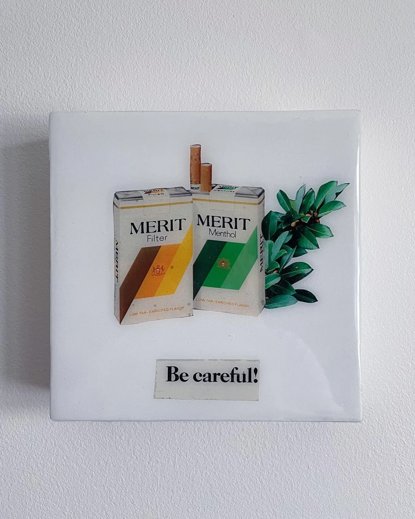 "BE CAREFUL!" 8X8", COLLAGE AND RESIN ON PANEL