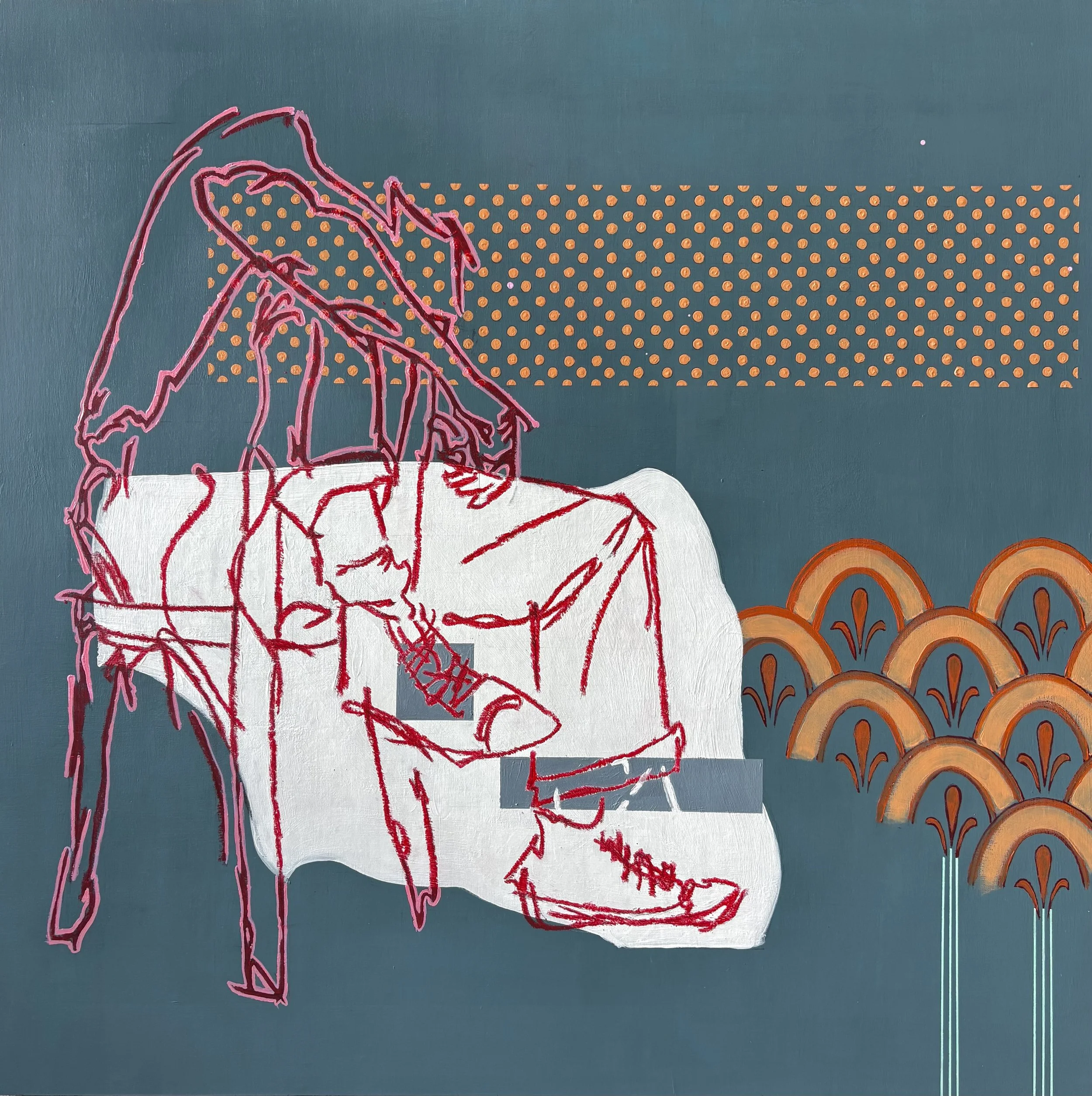 "GRAPEFRUIT JUICE", 30X30", ACRYLIC AND RESIN ON PANEL