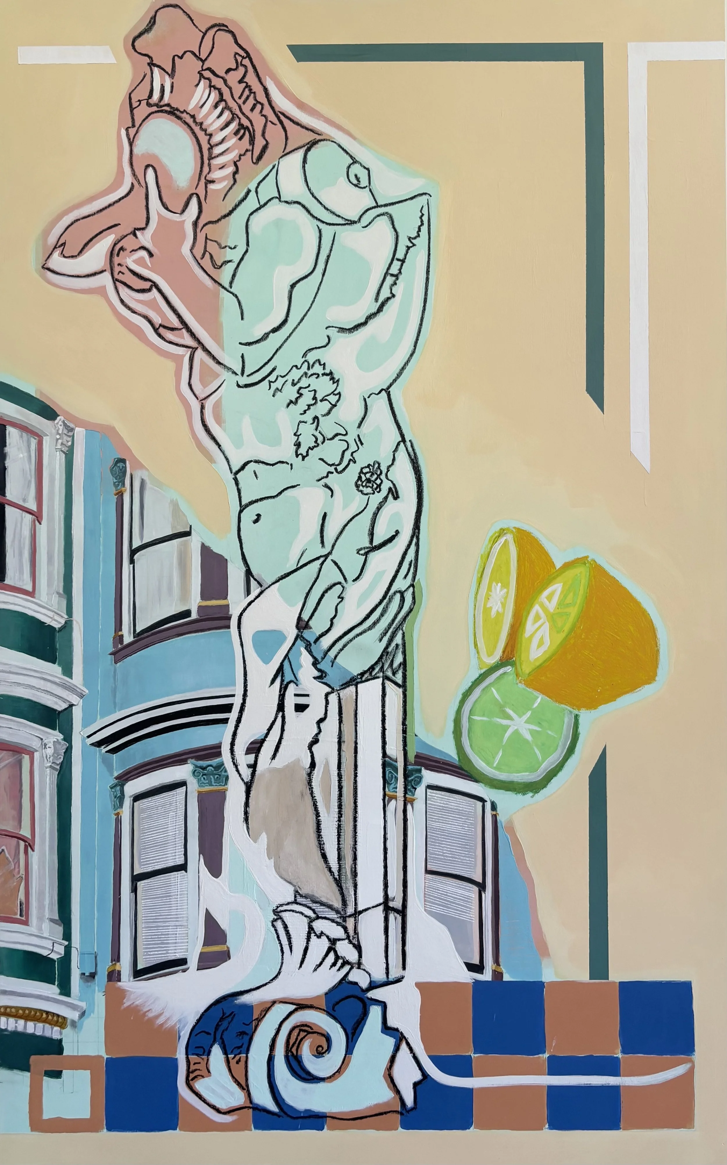 "LIMESTONE FIGURE" 48X30", ACRYLIC AND RESIN ON PANEL