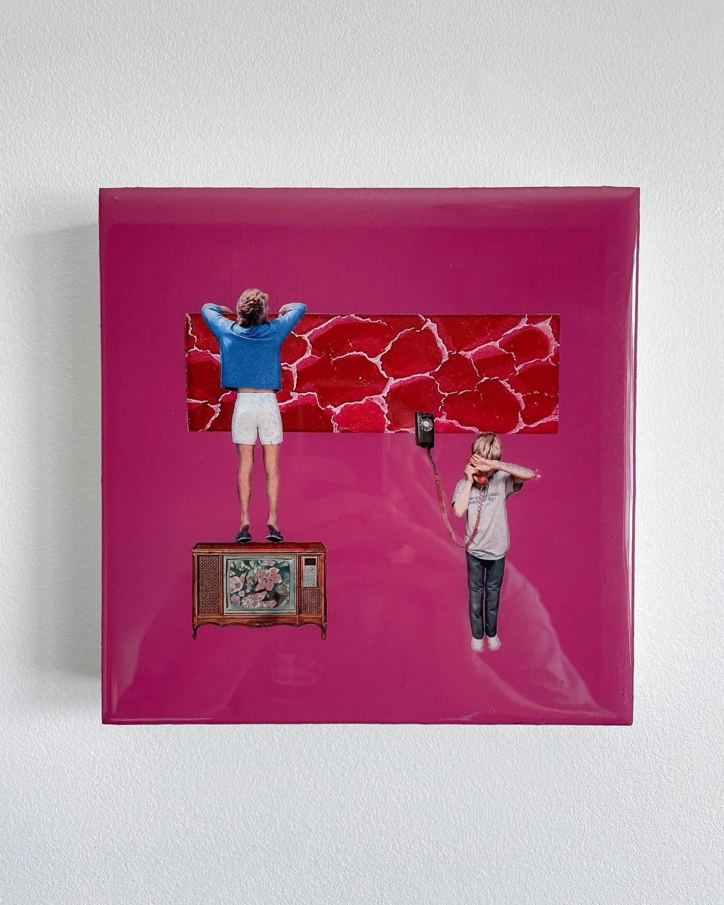 "REMEMBER TELEVISION?" 10X10", COLLAGE AND RESIN ON PANEL