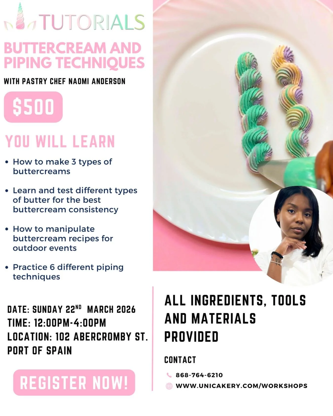Ever so often we would include special classes that are usually only included in courses!

We have the opportunity to host a special installment of buttercream and piping techniques which is usually ONLY available with the cake artistry course! 

If 