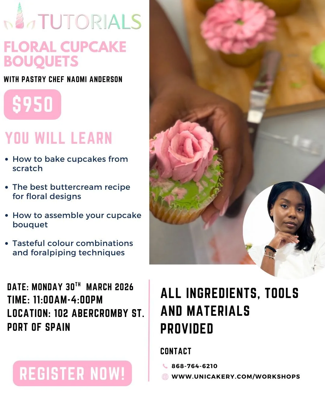 We&rsquo;ve updated our workshop schedule! 

March 30th - floral cupcakes 🧁 
April 18th-19th - 2 Day pastry class 🥐 

A unique lineup of workshops made just for you 😜!

Don&rsquo;t miss them! Call or WhatsApp 764-6210 if you&rsquo;d like to sign u