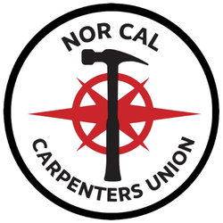Circular logo with black text reading 'NOR CAL CARPENTERS UNION' around a black hammer and red compass symbol.