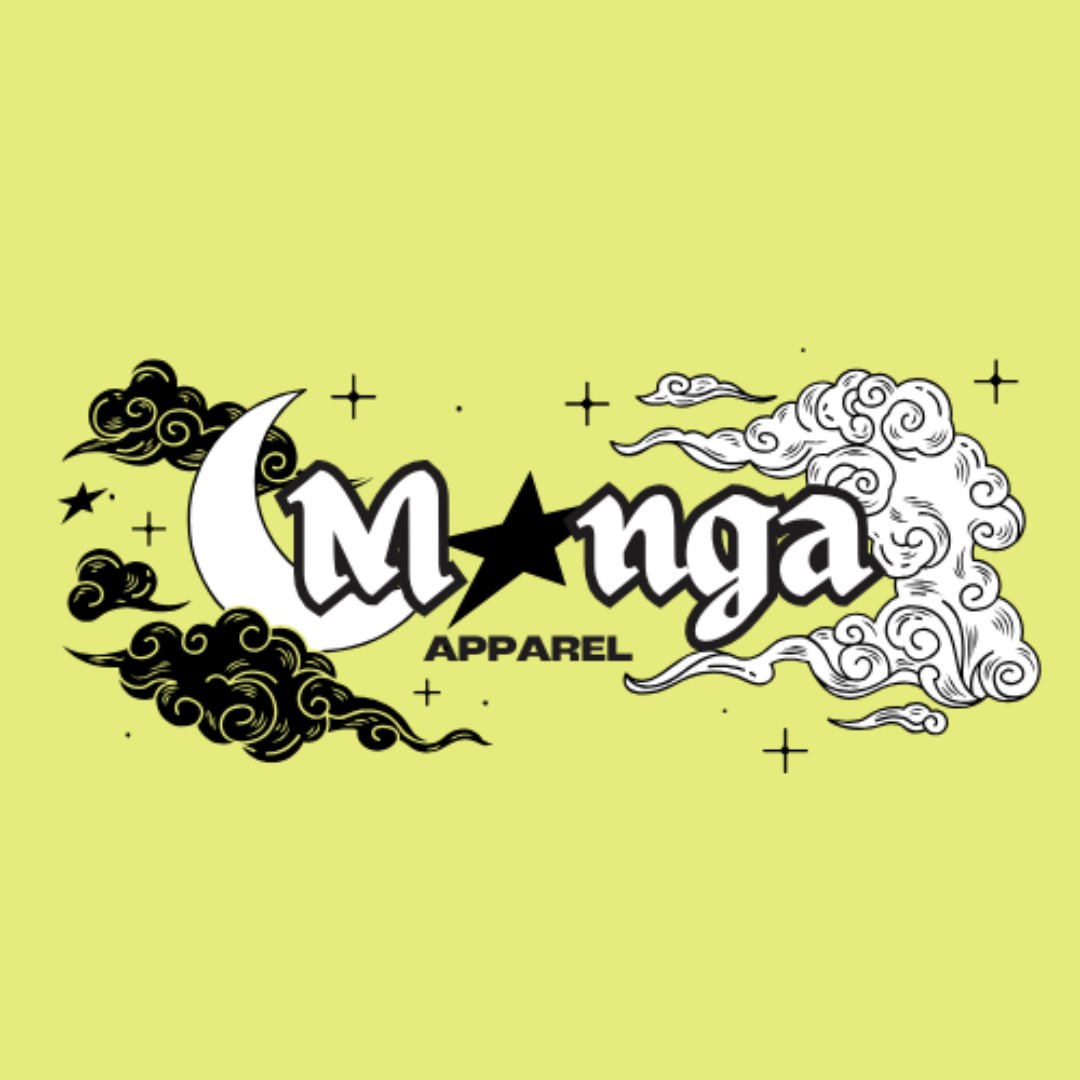 Logo for Mona Apparel featuring a crescent moon and cloud designs on a yellow background.