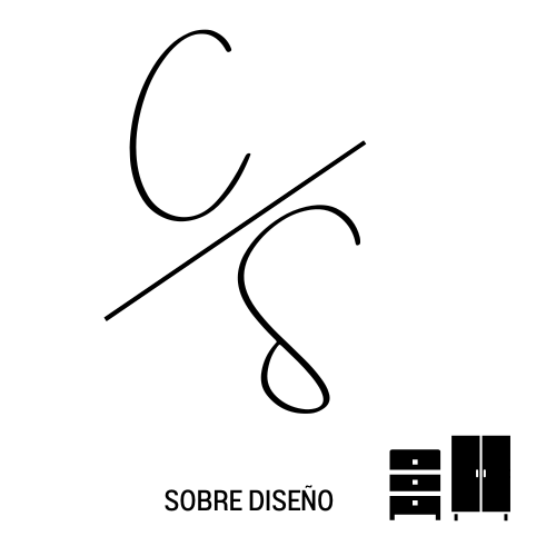 A minimalist black and white design featuring a stylized percentage symbol with the words 'SOBRE DISEÑO' and a small icon of a bookshelf or filing cabinet.