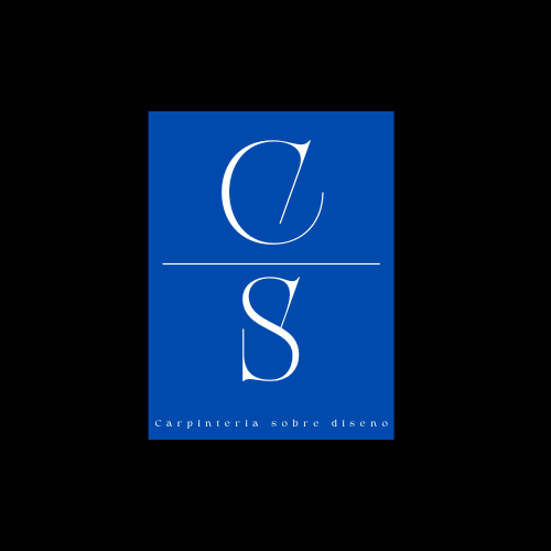 A blue logo with a large Latin letter 'C' and 'S' separated by a horizontal line, with small text below that reads 'Carpintería sobre diseño'.