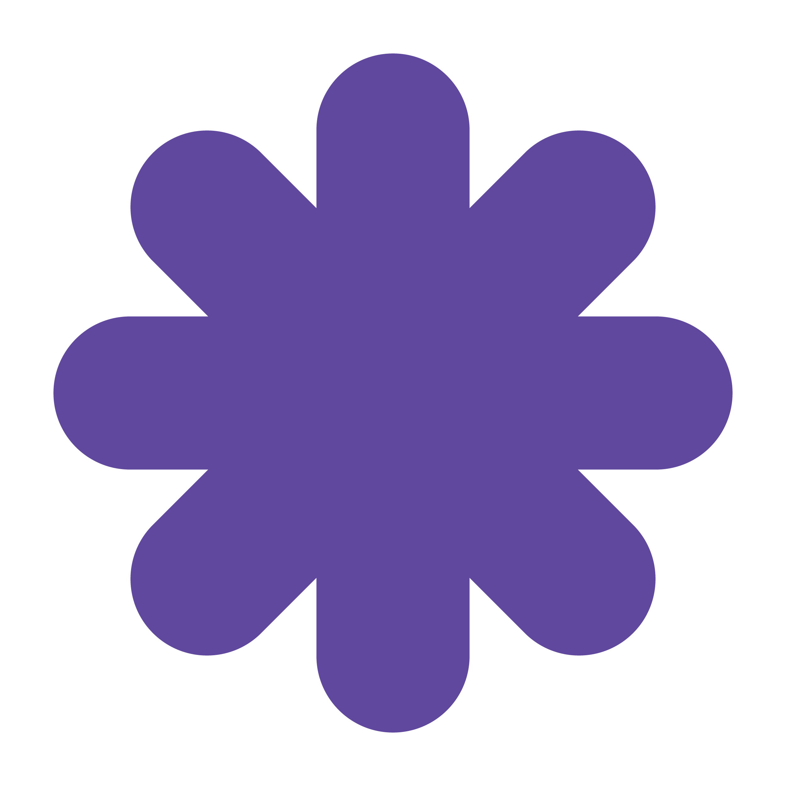 A solid purple six-petaled flower or abstract shape with rounded petals against a black background.
