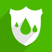 Shield emblem with drops of liquid or rain on it, green background