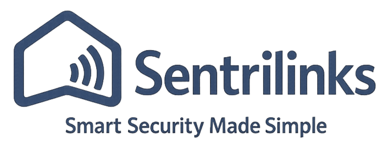 Sentrilinks logo with a house icon and the tagline 'Smart Security Made Simple'.