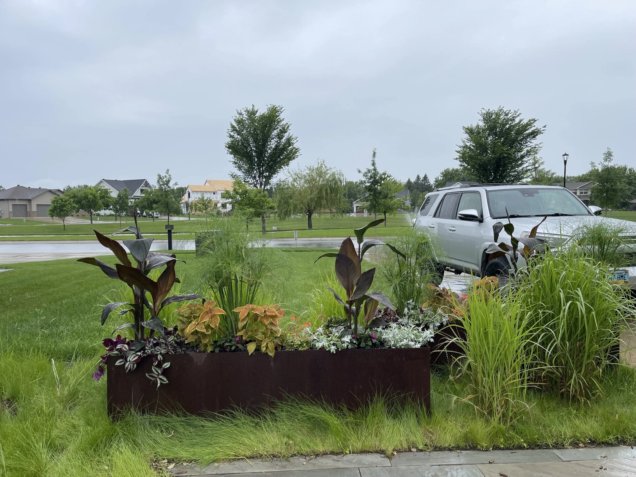 Front yard corten steel planter 