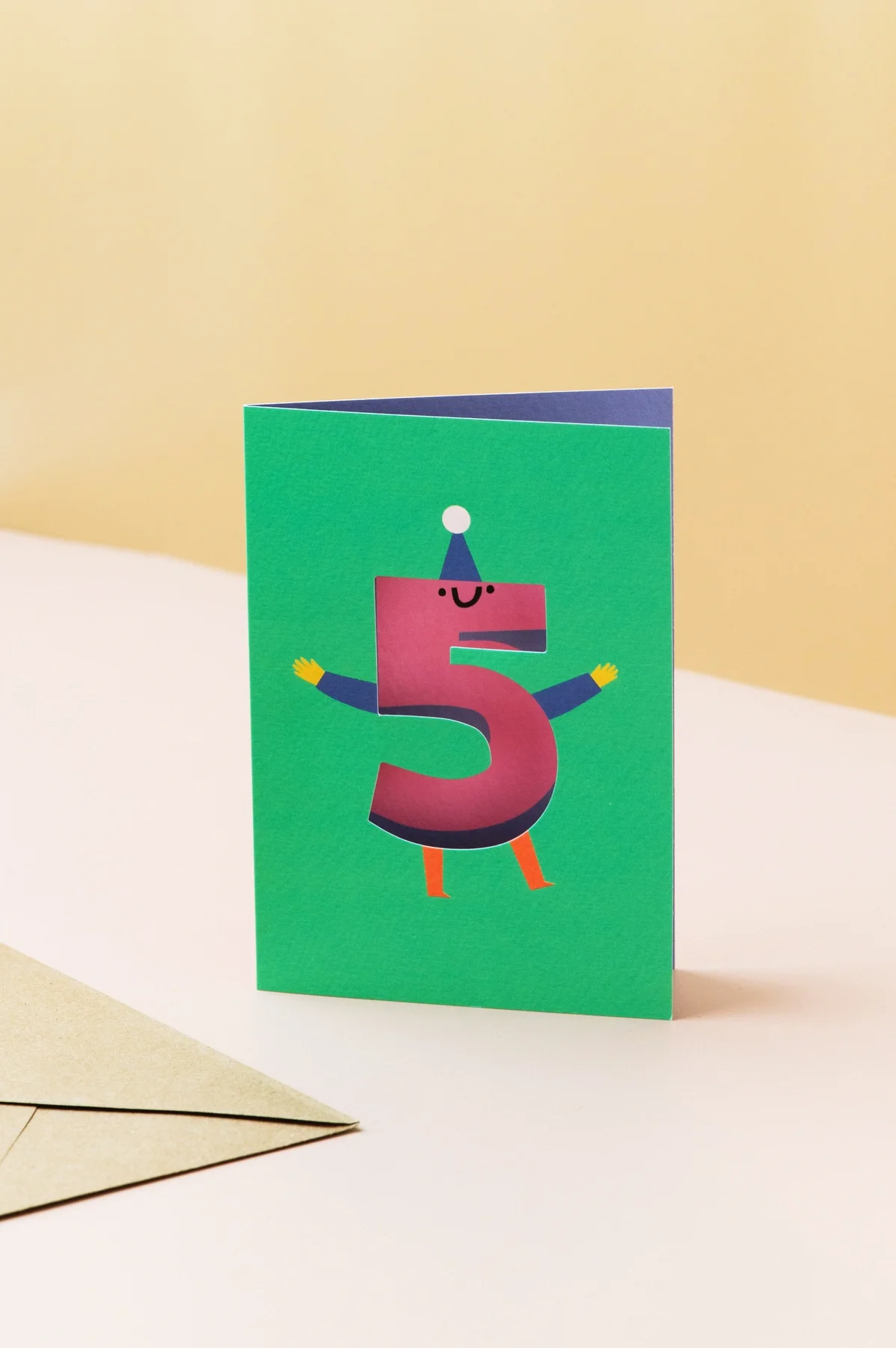 A vibrant green birthday card featuring a large number 5, part of our curated stationery and birthday party supplies serving the Madrona and Madison Park community.
